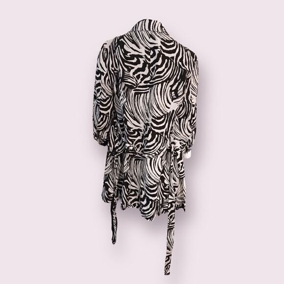 Style & Co Linen Zebra Print Wrap Jacket Long Black White - Picture 4 of 7